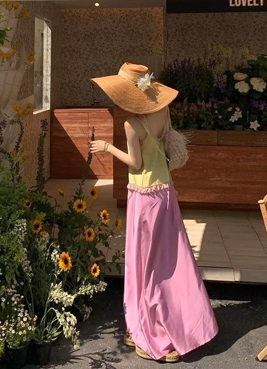 Yellow Pink Strap Long Dress