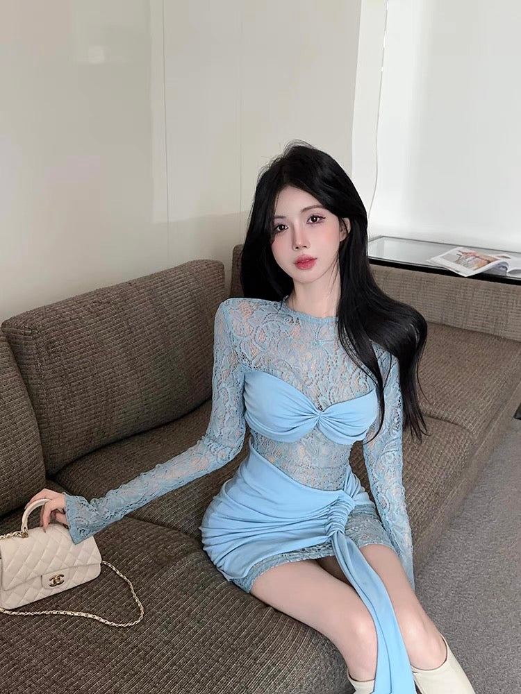 Lacey Blue Long Sleeve Mini Dress