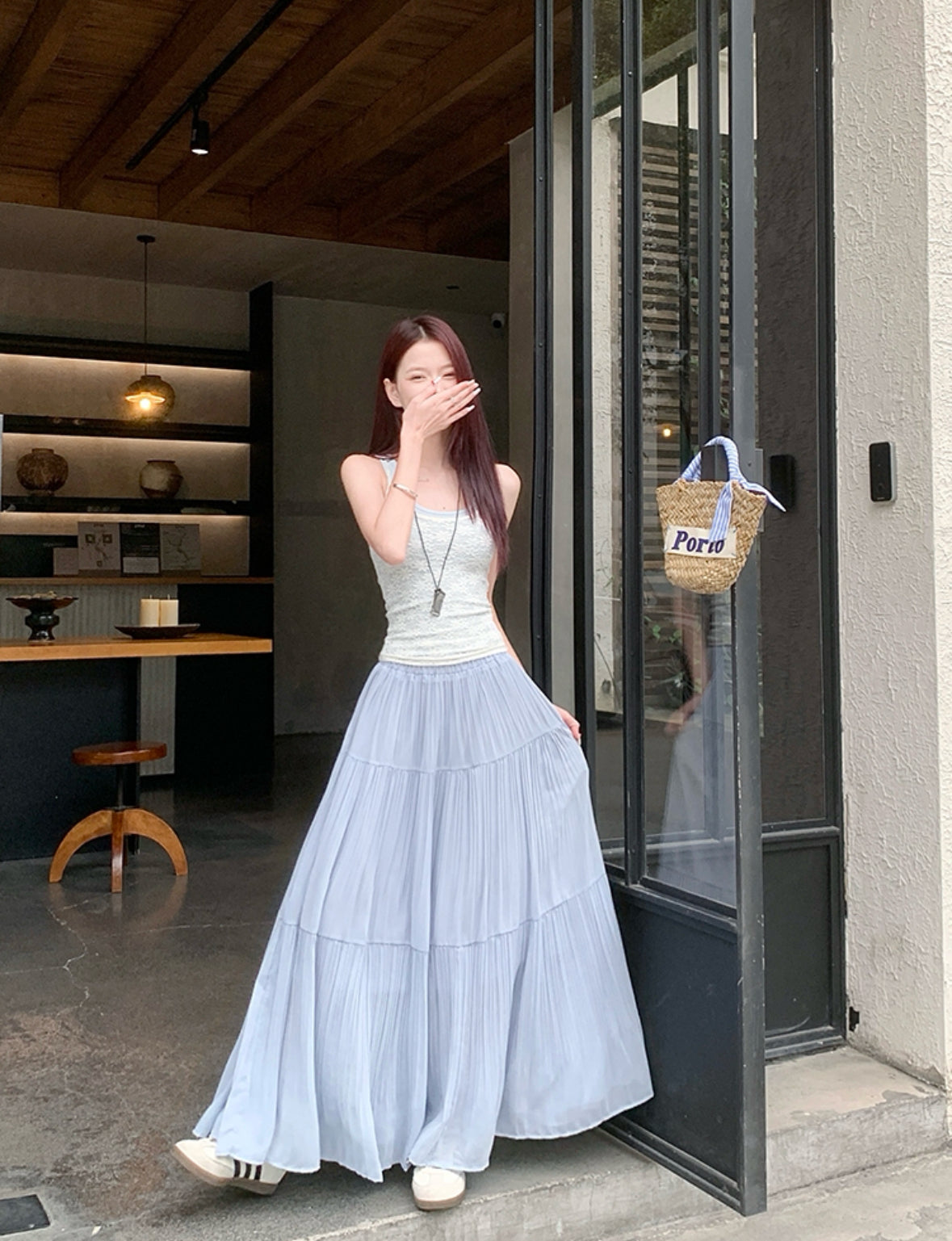 Pleated Chiffon Maxi Long Skirt