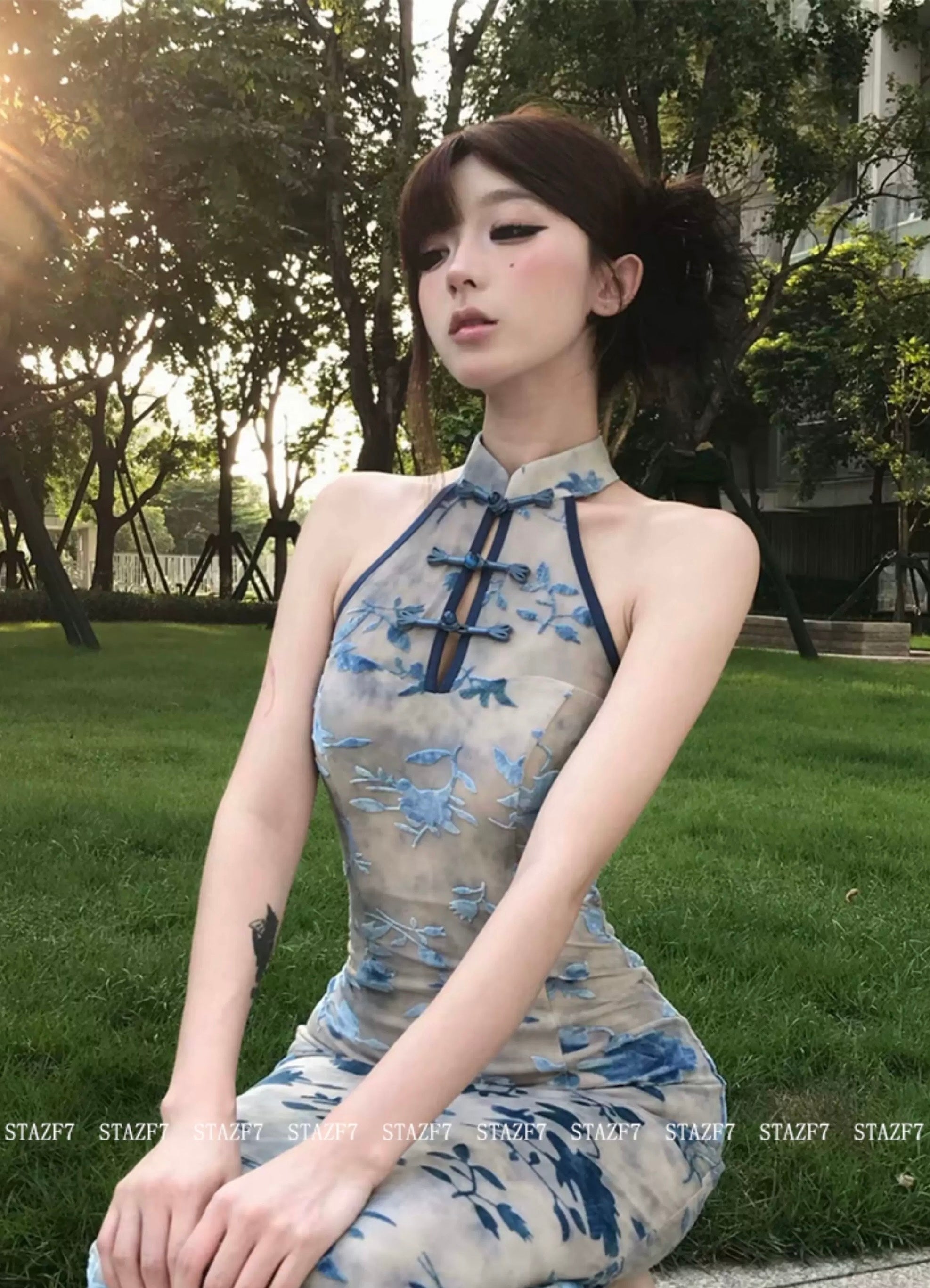 Blue Cheongsam CD034 Long Dress (S, M, L)