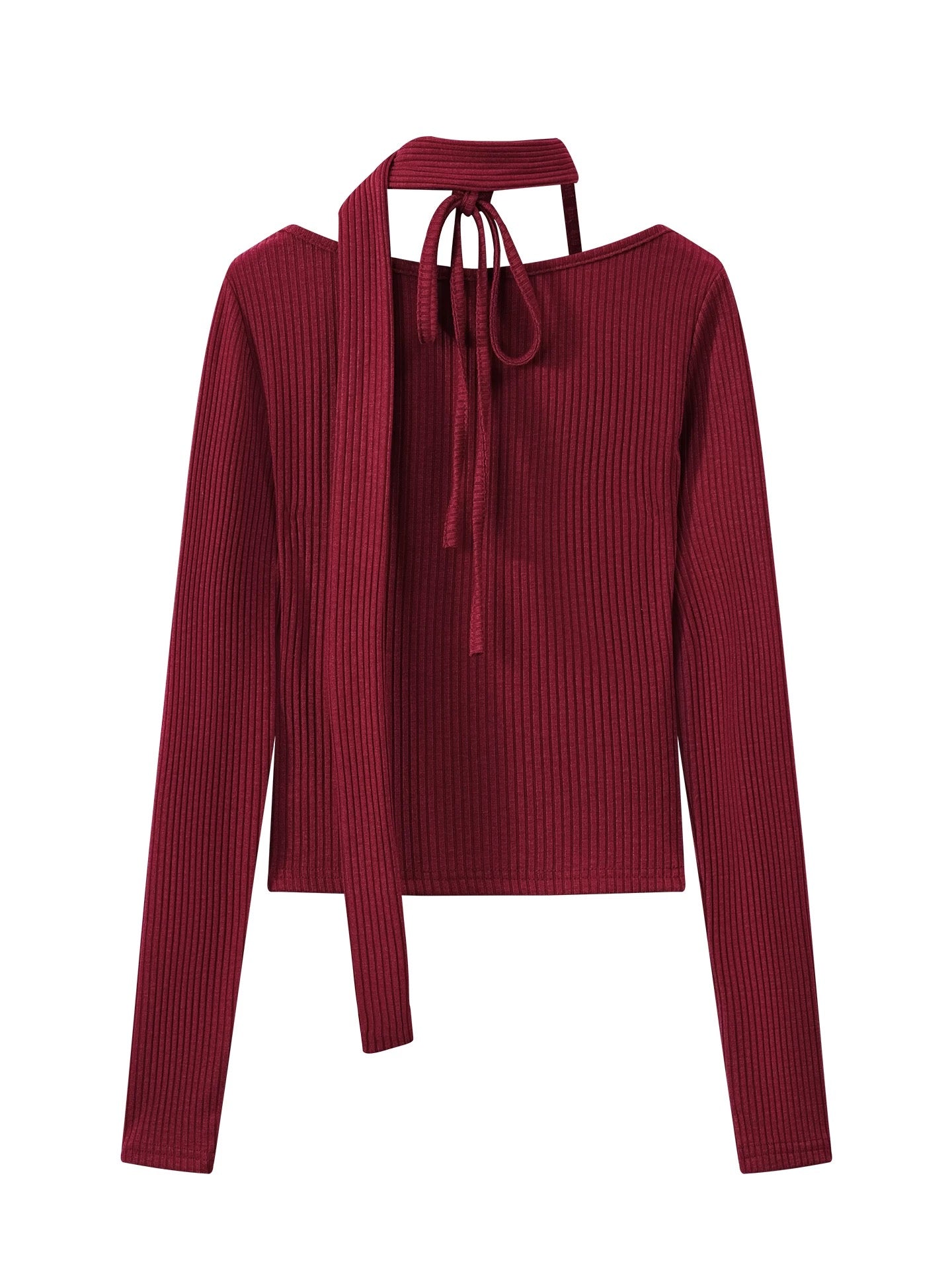 Knitted Long Sleeve Top with strap (Black, Wine Red)