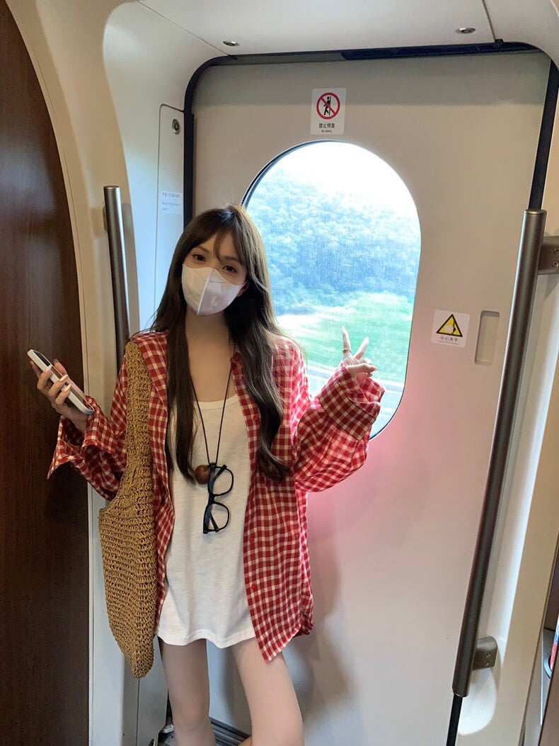 Red White Ginham Long Sleeve Shirt