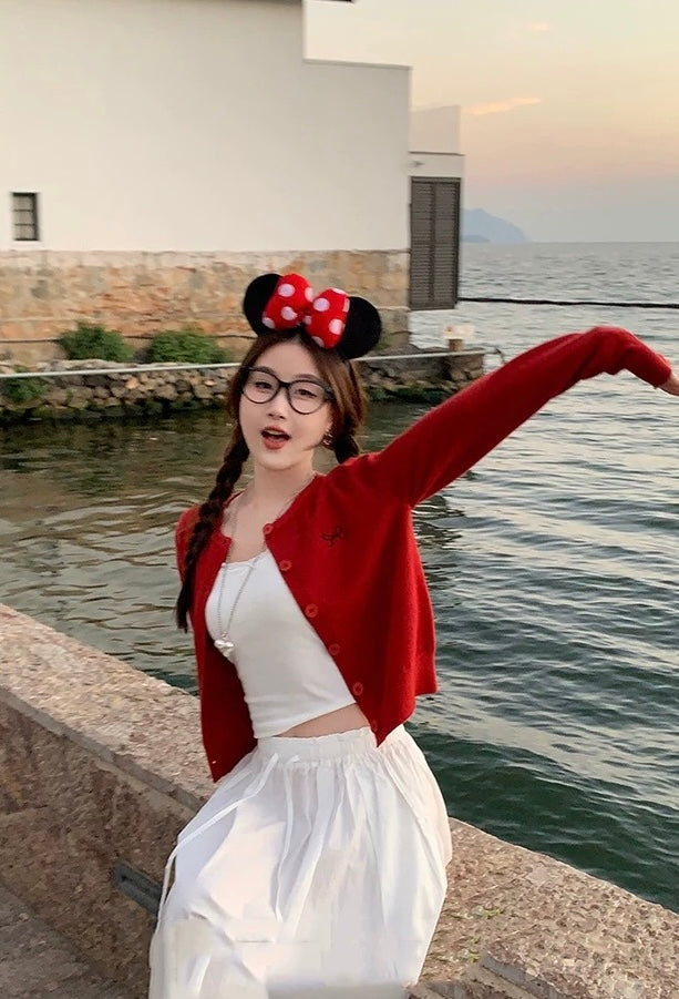 Ribbon Logo Long Sleeve Cardigan Top