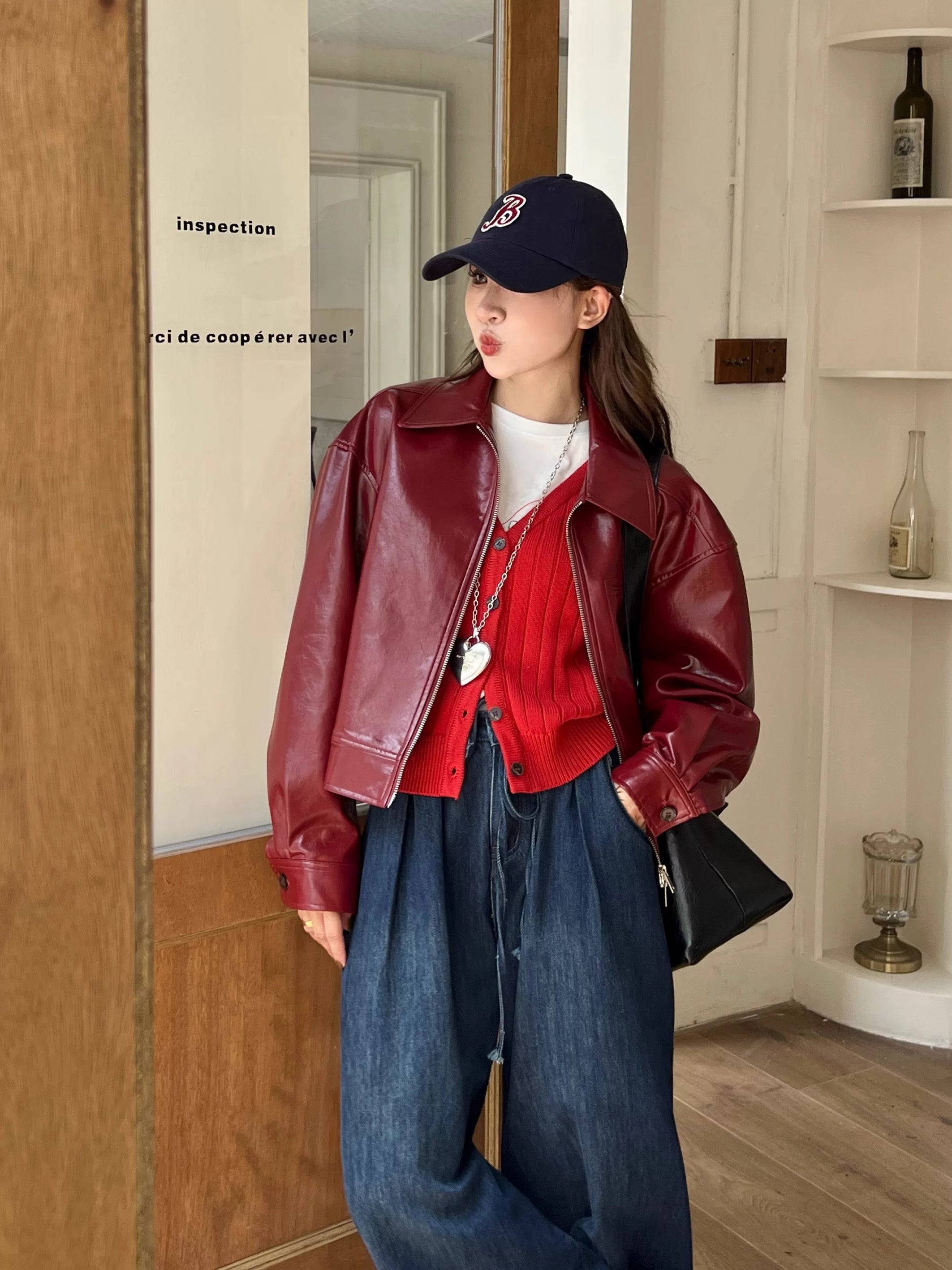 Red PU Leather Jacket