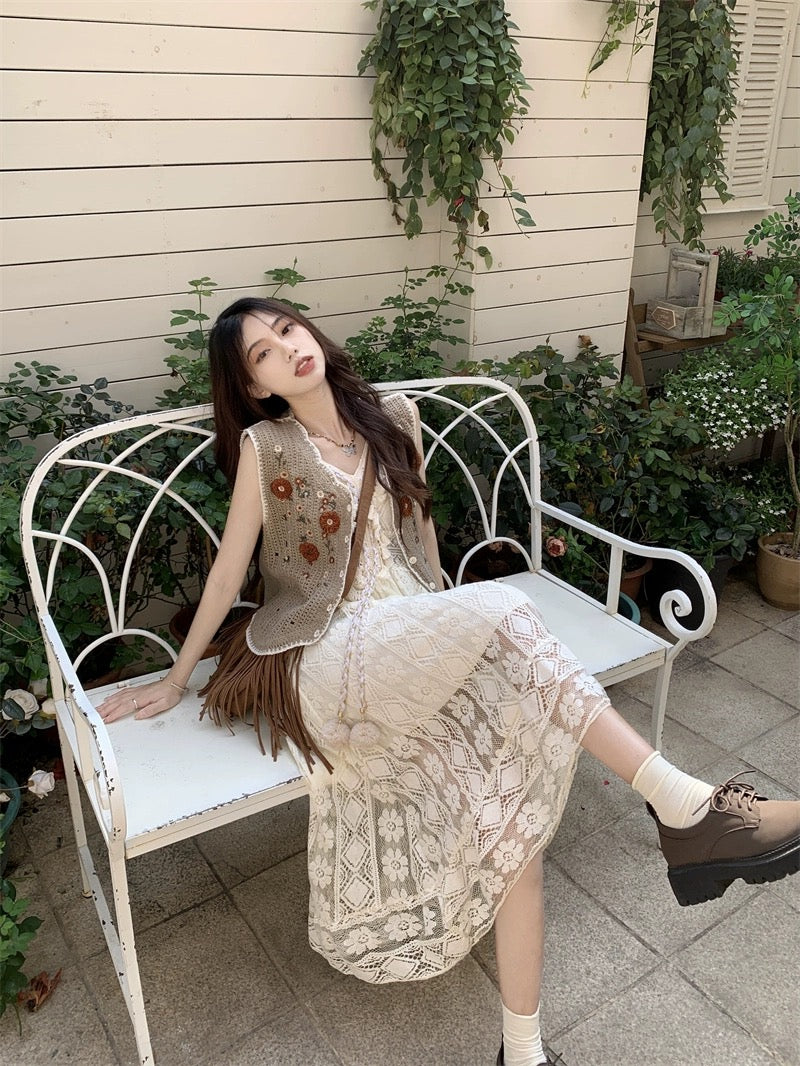 Bohemian Beige Lacey Strap Dress