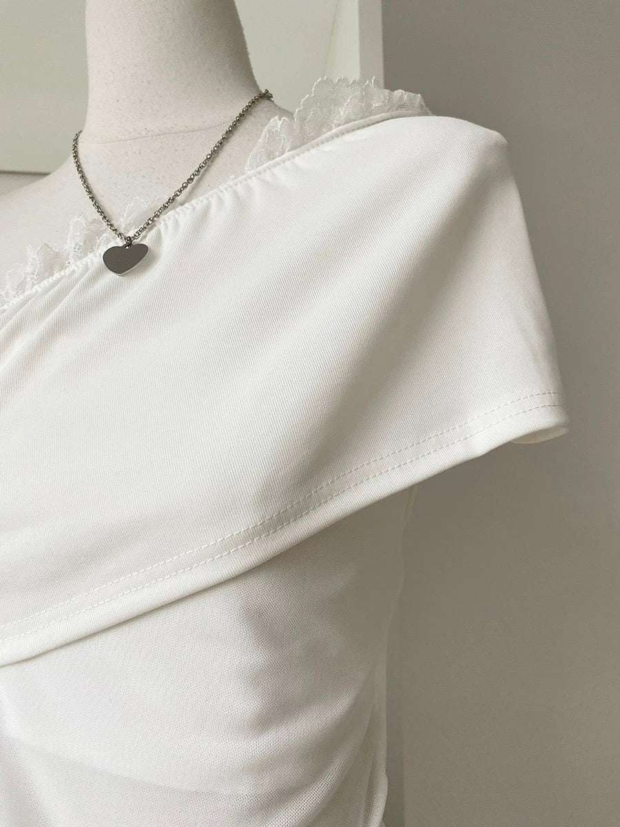 Laces Mesh Side Off Shoulder Sleeve Top