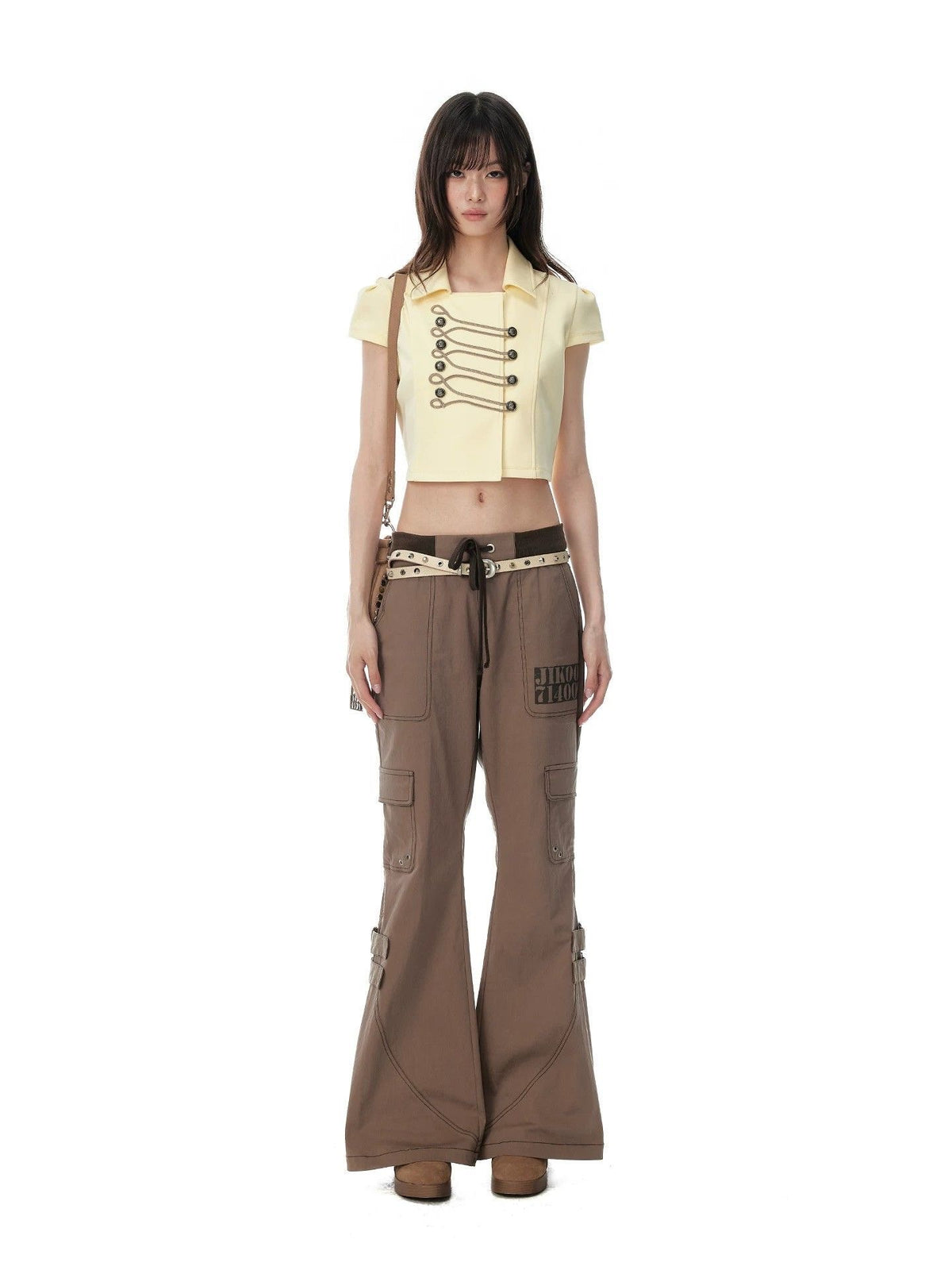 Button Pastel Yellow Crop Top