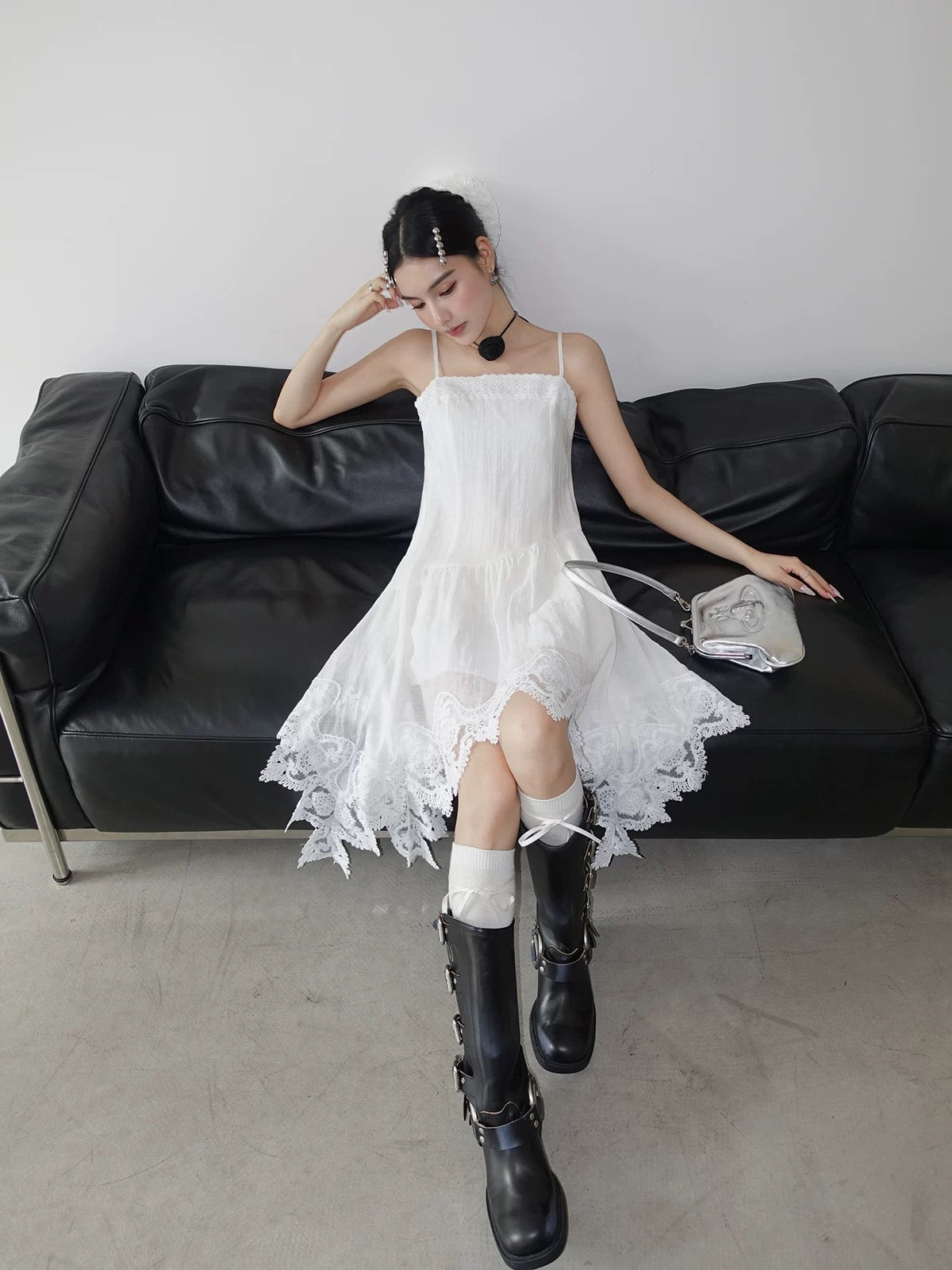 White Unequal Strap Dress