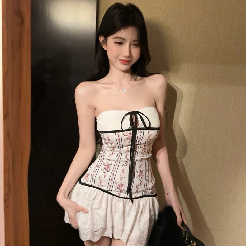 Pink Flo White Tube Dress (S)