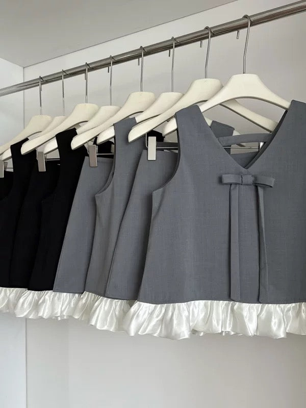 Elle Sleeveless Top + Skirt Two Piece Set (Grey, Black)