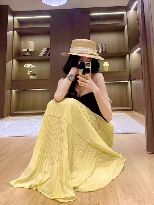 Pleated Chiffon Maxi Long Skirt