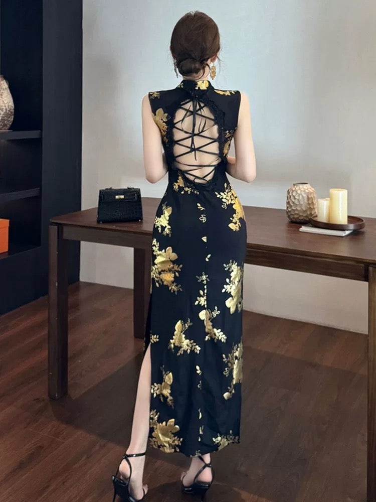 Black Cheongsam CD033 Long Dress (S)