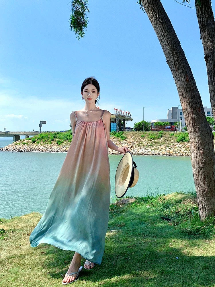 Ombre Pink Blue Long Dress