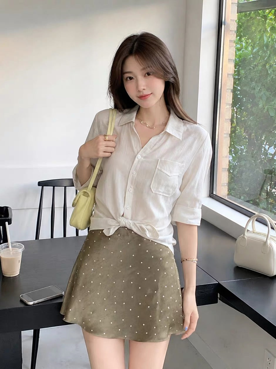 Middle Low Waist Polka Dot Satin Skirt SK38