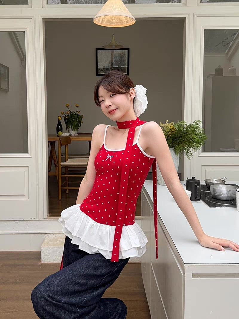Mini Polka Dot White Layered Bottom Top With Strap