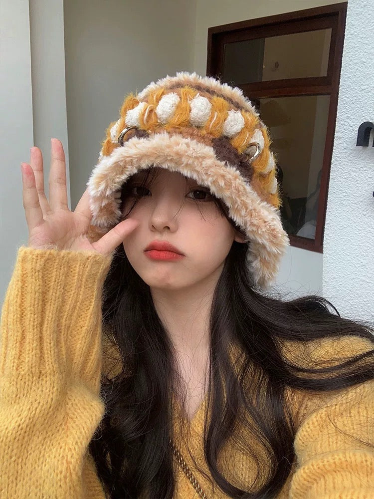 H28 Three Tone Knitted Fur Hat