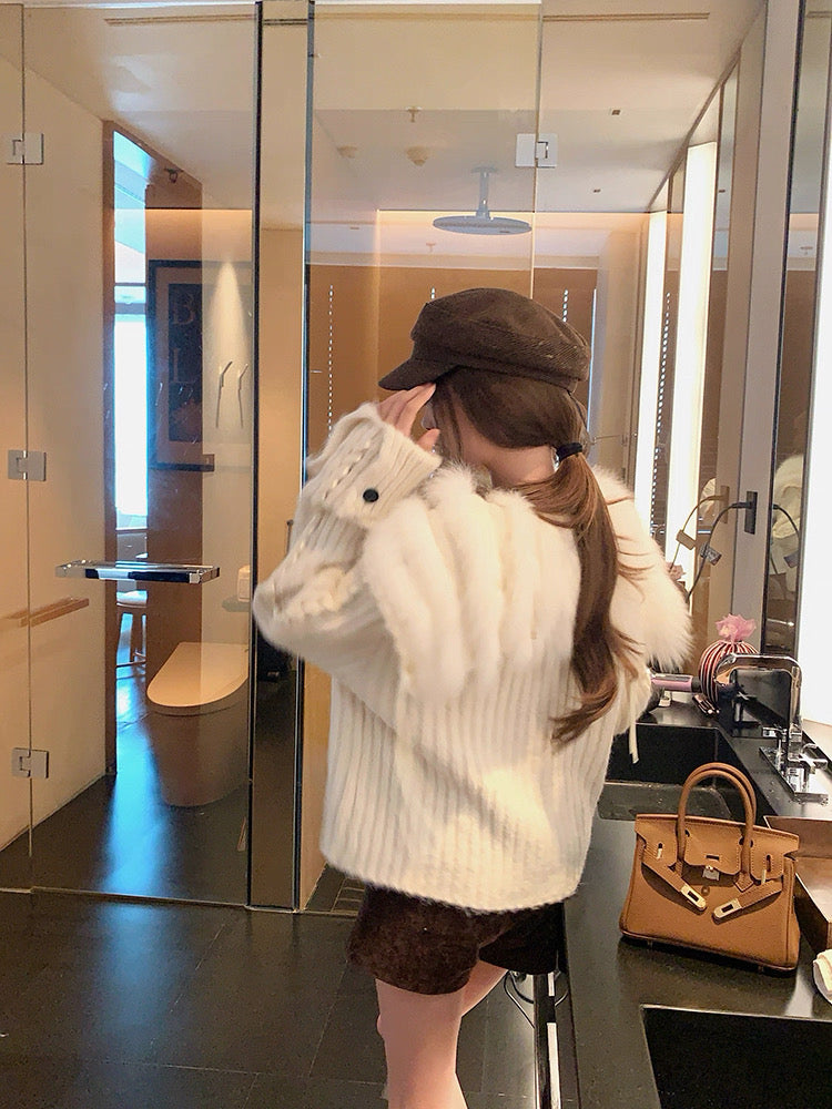 Cream Knitted Tie Sleeve Cardigan