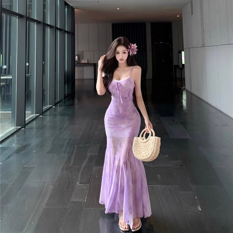 Lace Collar Blue, Purple Long Dress (S, M)
