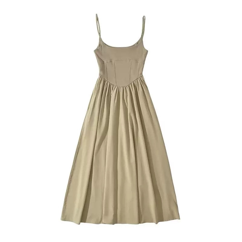 U Collar Strap Long Dress