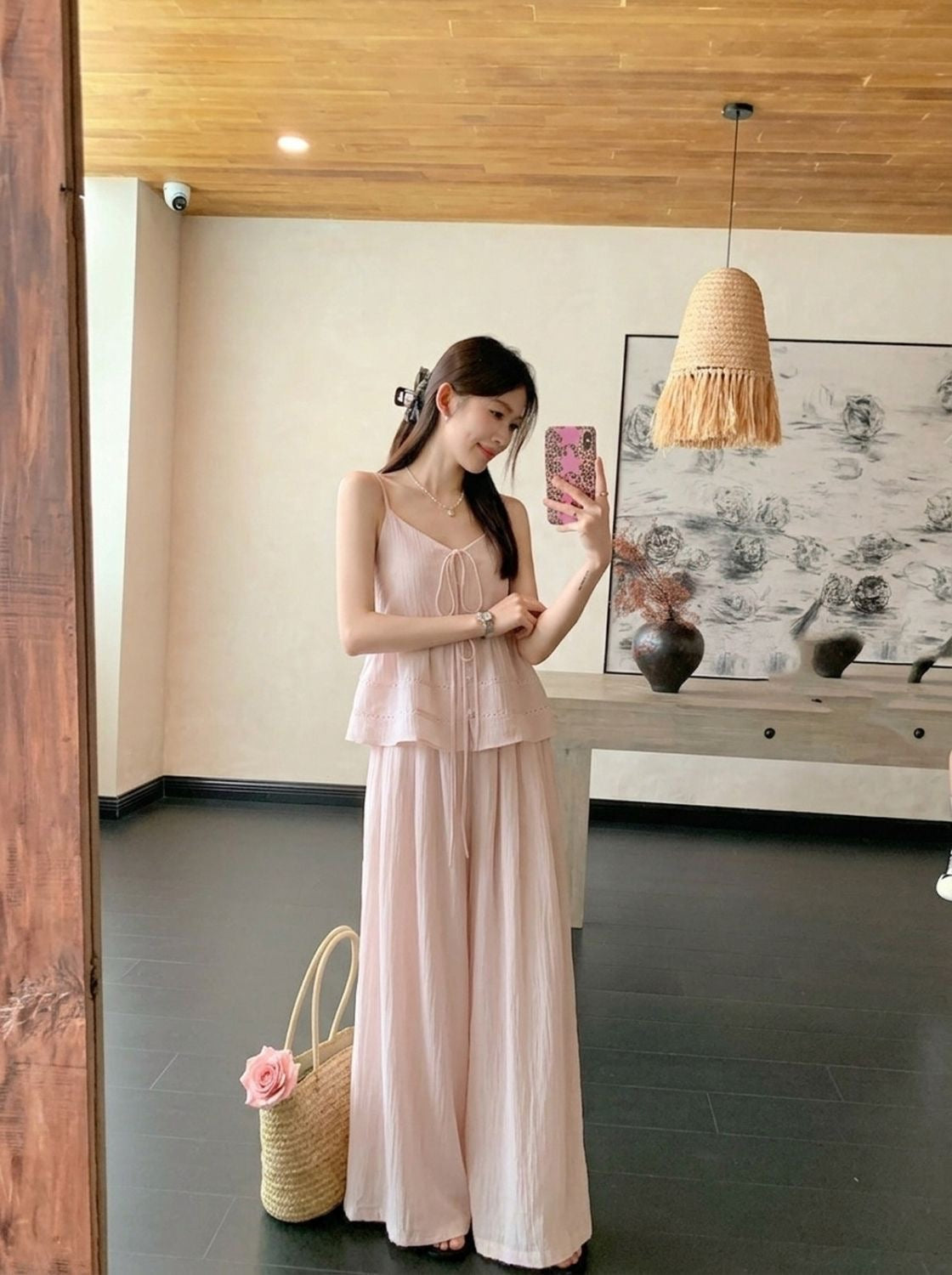 Pink Top + Long Pants Two Piece Set