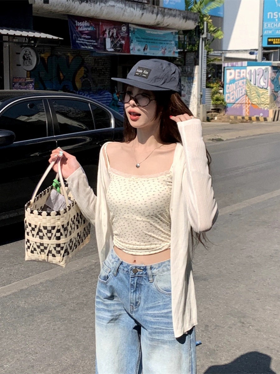 Mini Flower Basic Sleeveless Strap Top