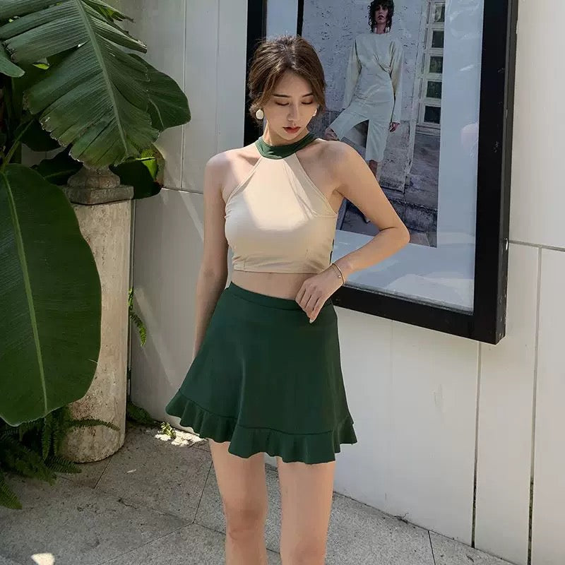 Halter Collar Green Bikini BK15 Two Piece Set
