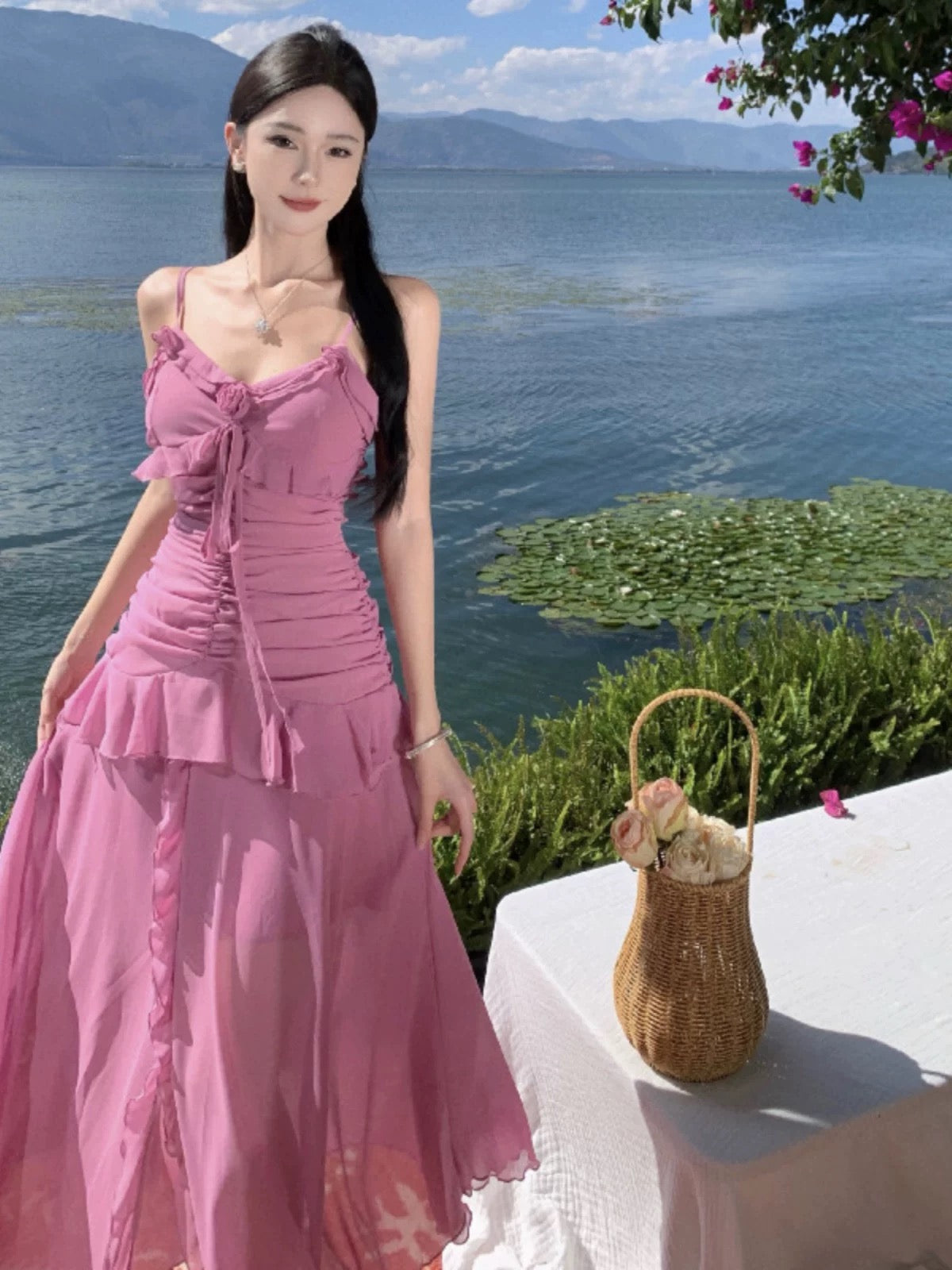 Purple Pink Chiffon Long Dress (S, M)