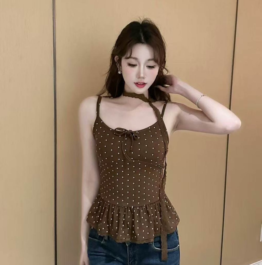 Polka Dot Top With Collar Strap