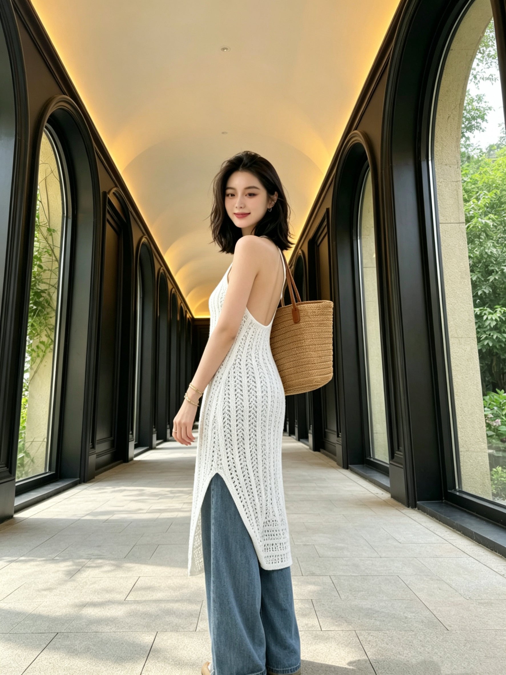 Round Collar Beach Dress (White)