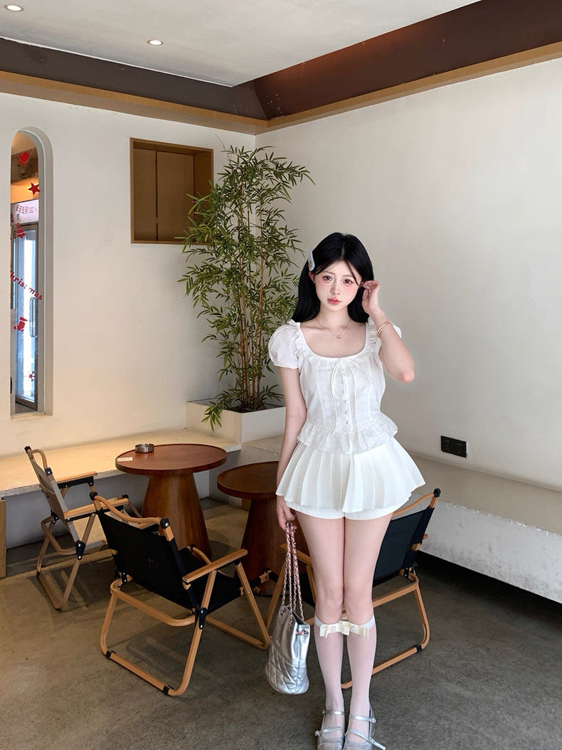 Flare Collar White Top