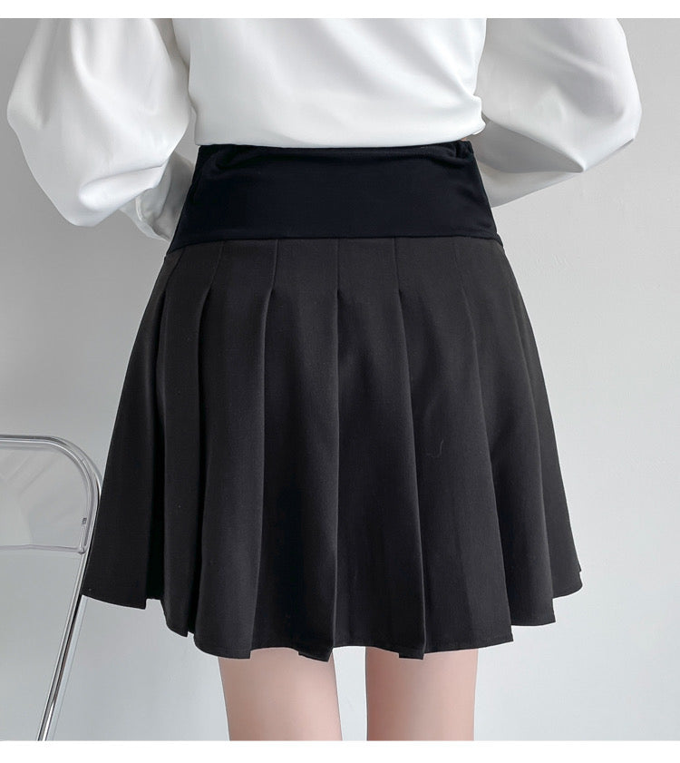 Middle Low Waist Plus Size Pleated Skirt MK02 (Black, Grey)