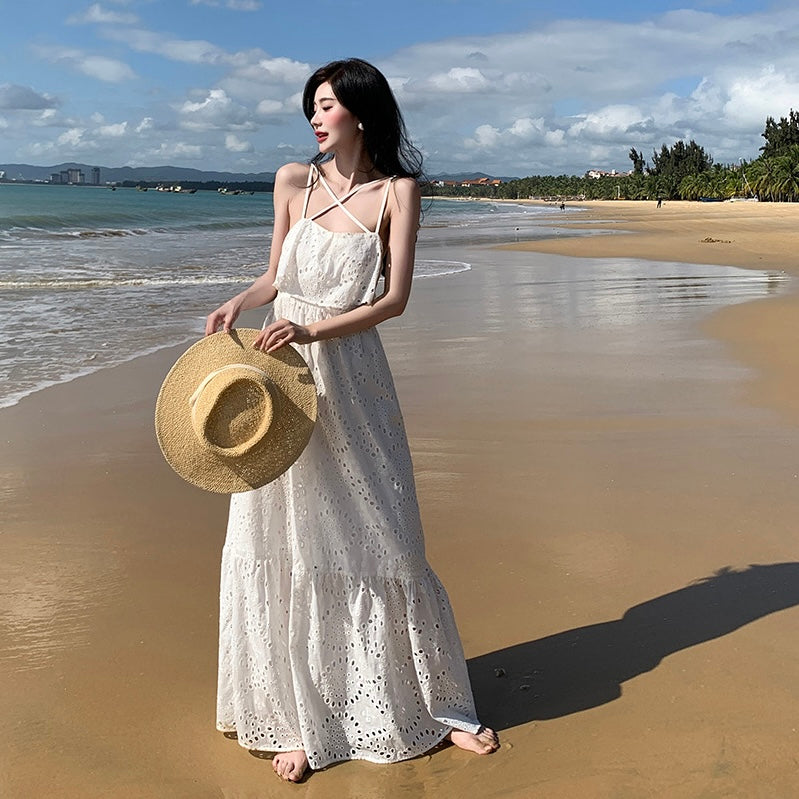Evely Waist Cut White Maxi Dress (L)
