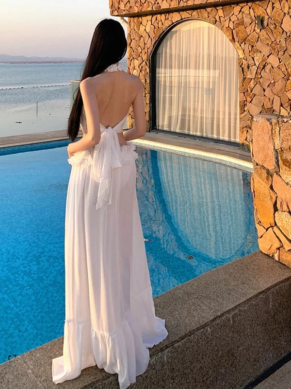 Summer White Chiffon Two Piece Set