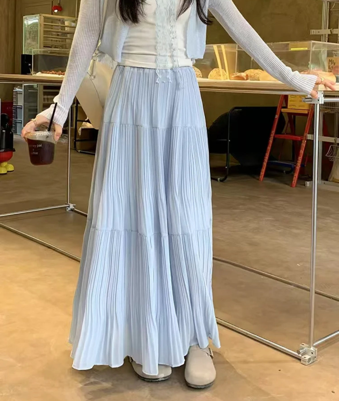 Pleated Chiffon Maxi Long Skirt