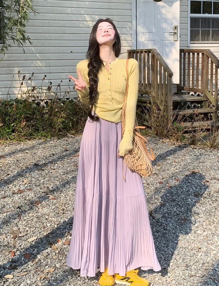 Pleated Chiffon Maxi Long Skirt