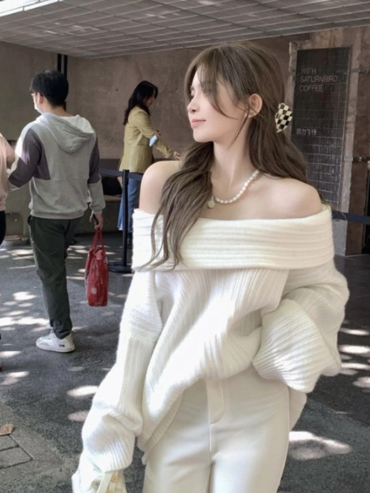 Off Shoulder Knitted Long Sleeve Top