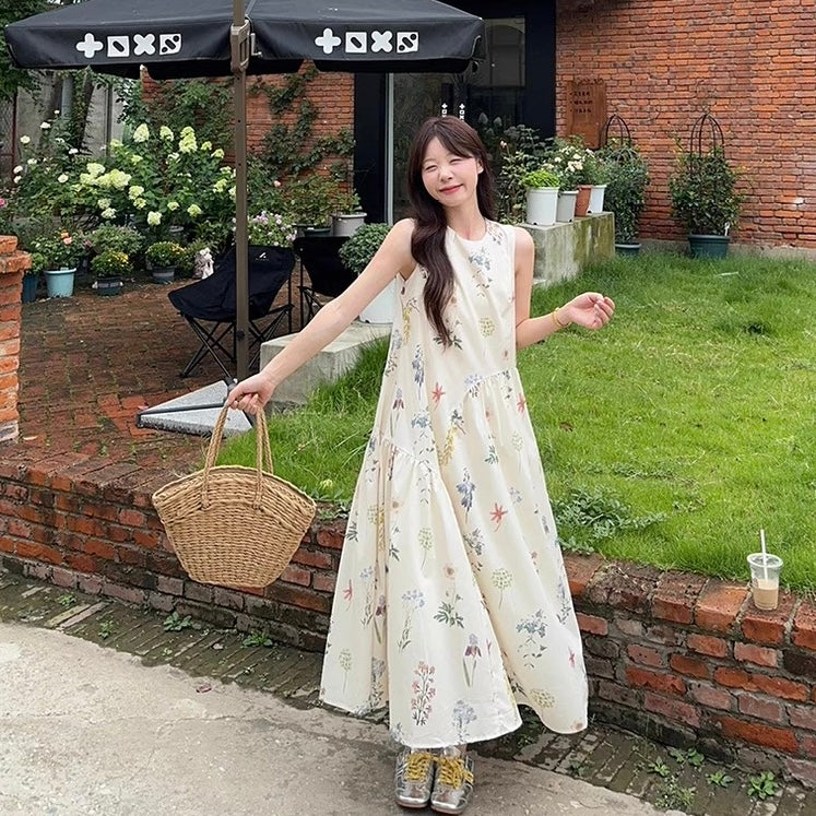 Mini Floral Beige Long Dress