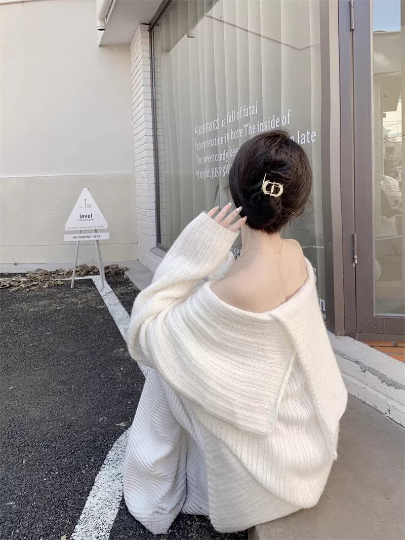 Off Shoulder Knitted Long Sleeve Top