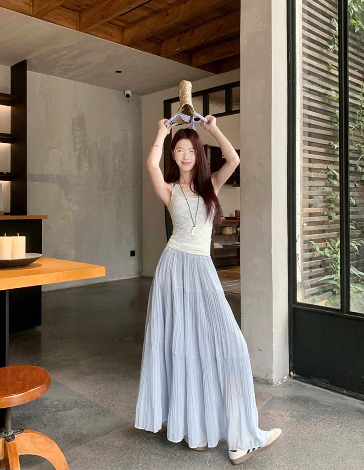 Pleated Chiffon Maxi Long Skirt