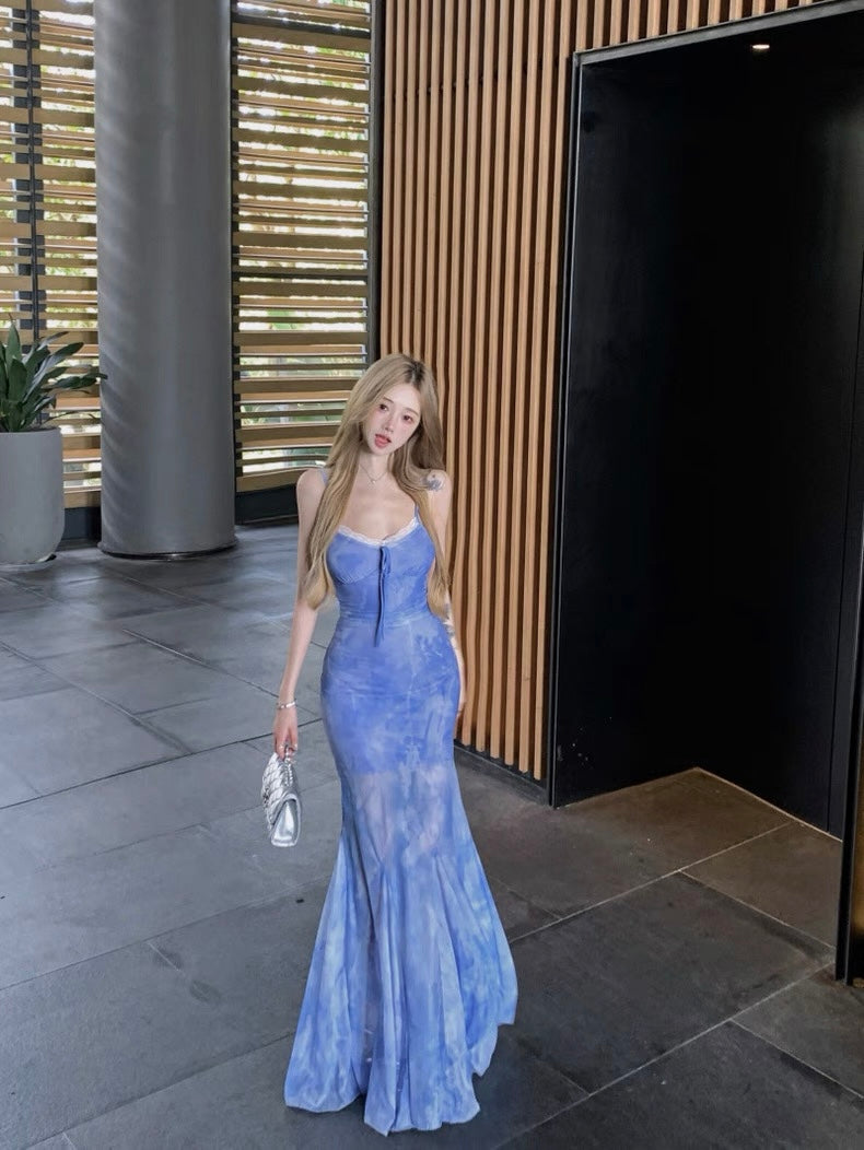 Lace Collar Blue, Purple Long Dress (S, M)