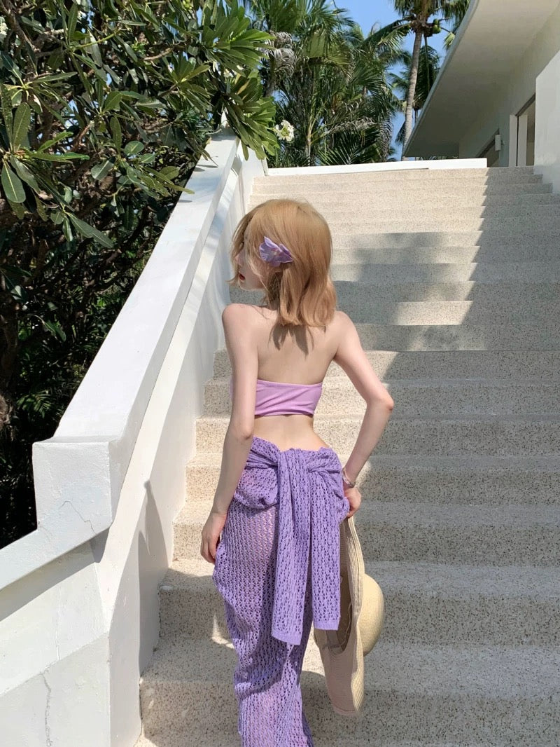 Bikini + Knitted Dress Three Pieces Set (5 Colours)