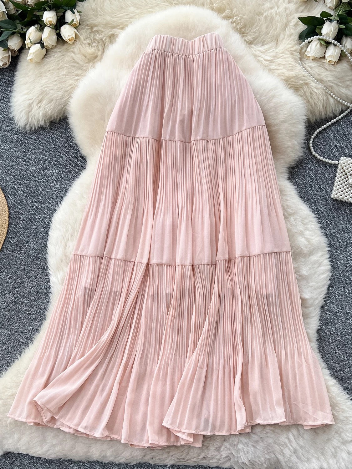 Pleated Chiffon Maxi Long Skirt