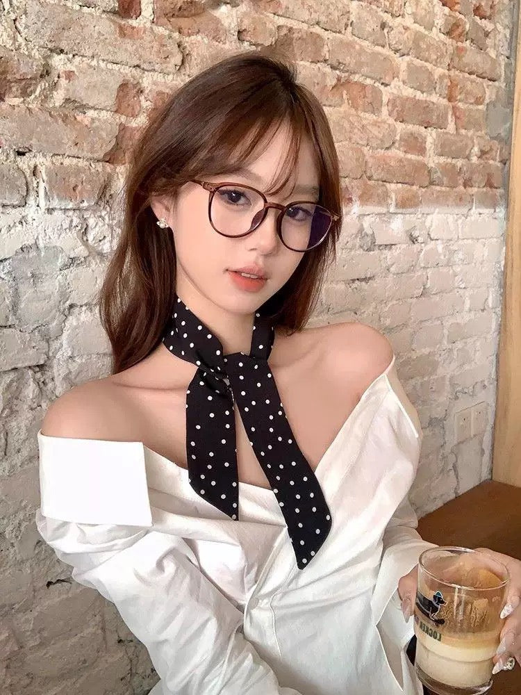 Polka Dot Ribbon Scarf as Choker/Necklace