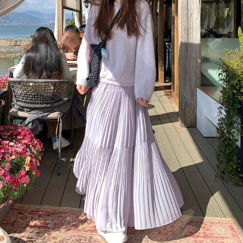 Pleated Chiffon Maxi Long Skirt