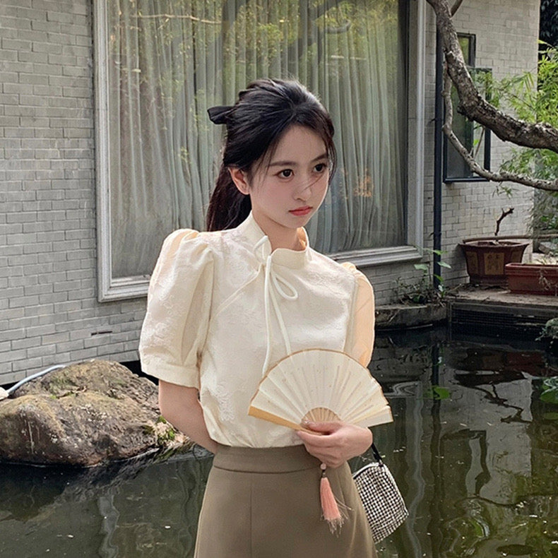 Xing Beige Cheongsam Top