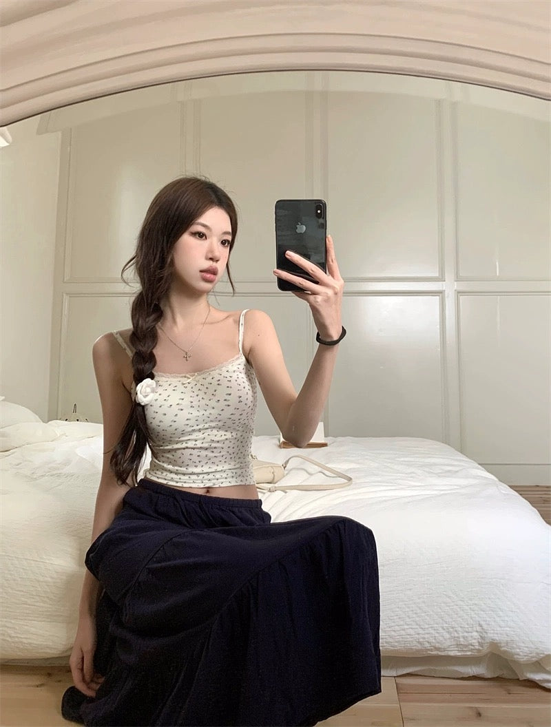Mini Flower Basic Sleeveless Strap Top