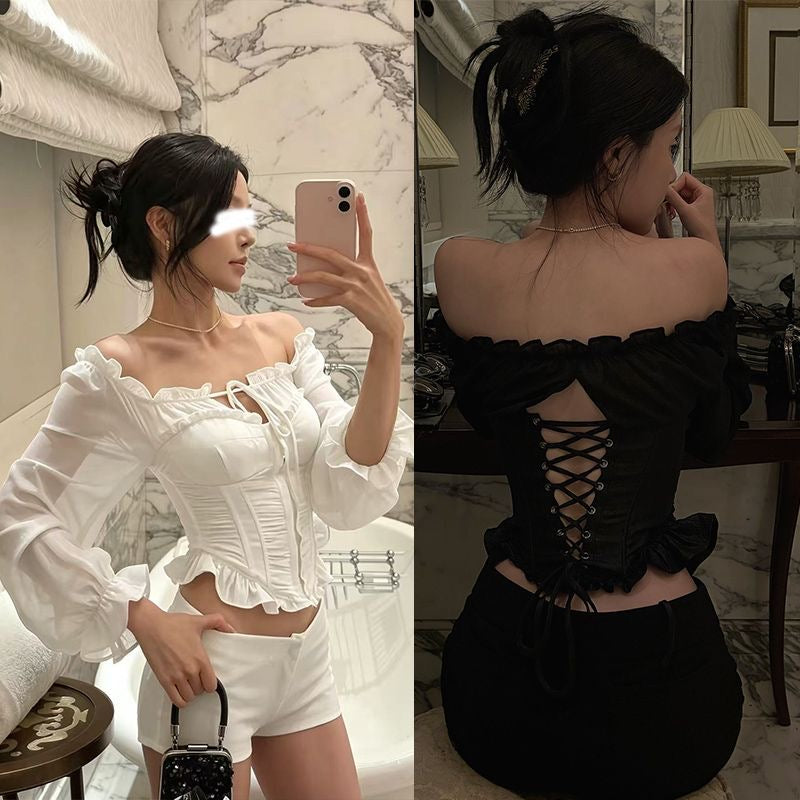Off Shoulder Mesh Sleeve Top