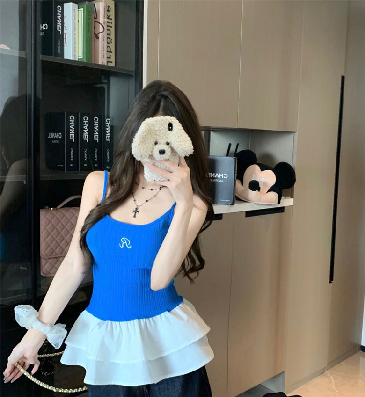 Mini White Layered Bottom R Strap Top (Red - S, L, Blue - S)