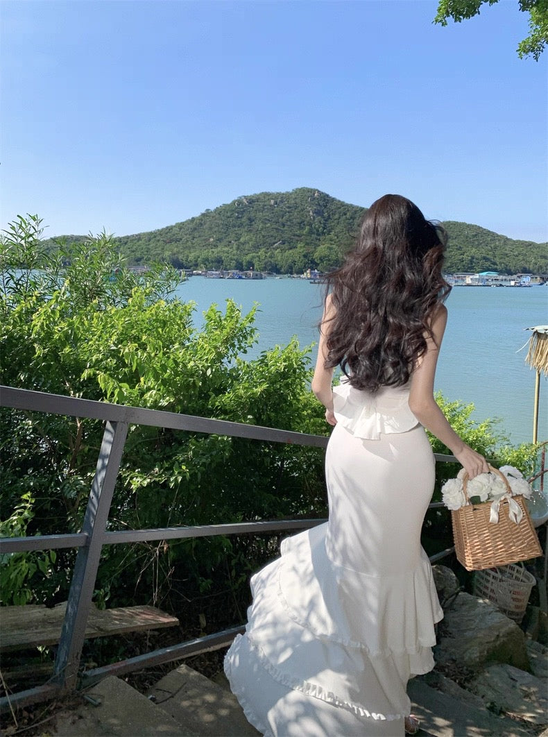White Tube Top + Skirt Two Pieces Set