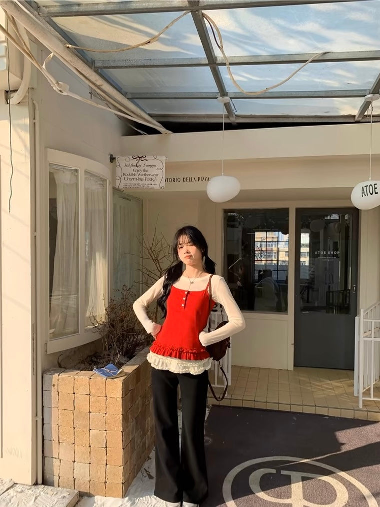 Red Top + Inner Long Sleeve Top